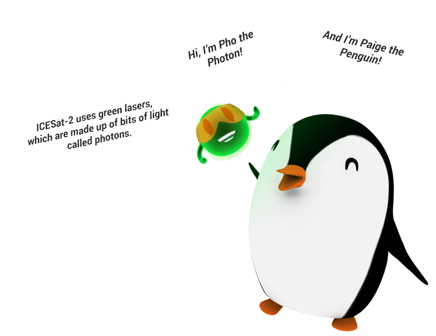 Cartoon of Pho the Photon and Paige the Penguin